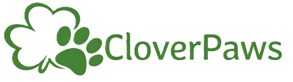 CloverPaws logo with a green paw and clover leaf on a white background
